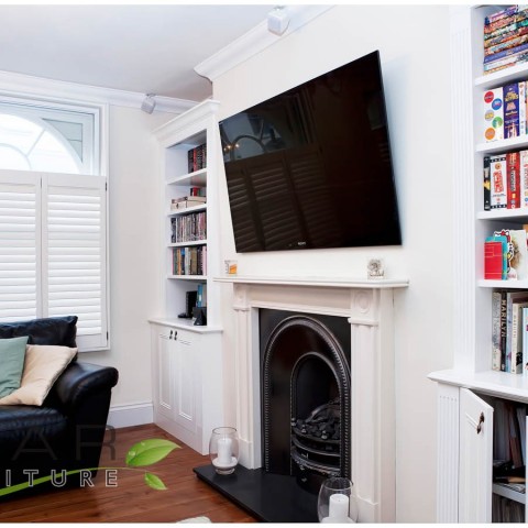 adjustable shelves, fluted columns